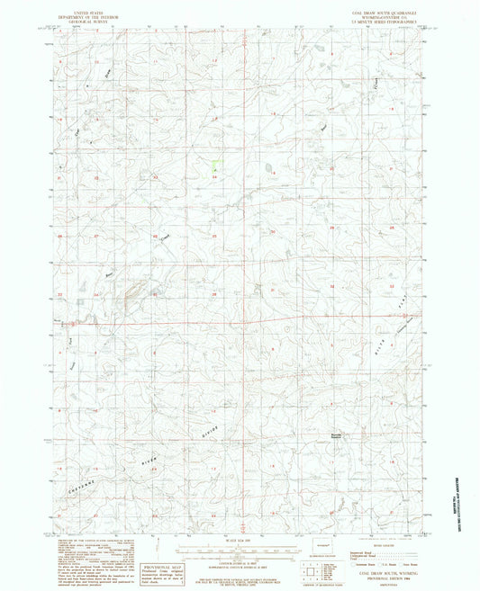 Classic USGS Coal Draw South Wyoming 7.5'x7.5' Topo Map Image