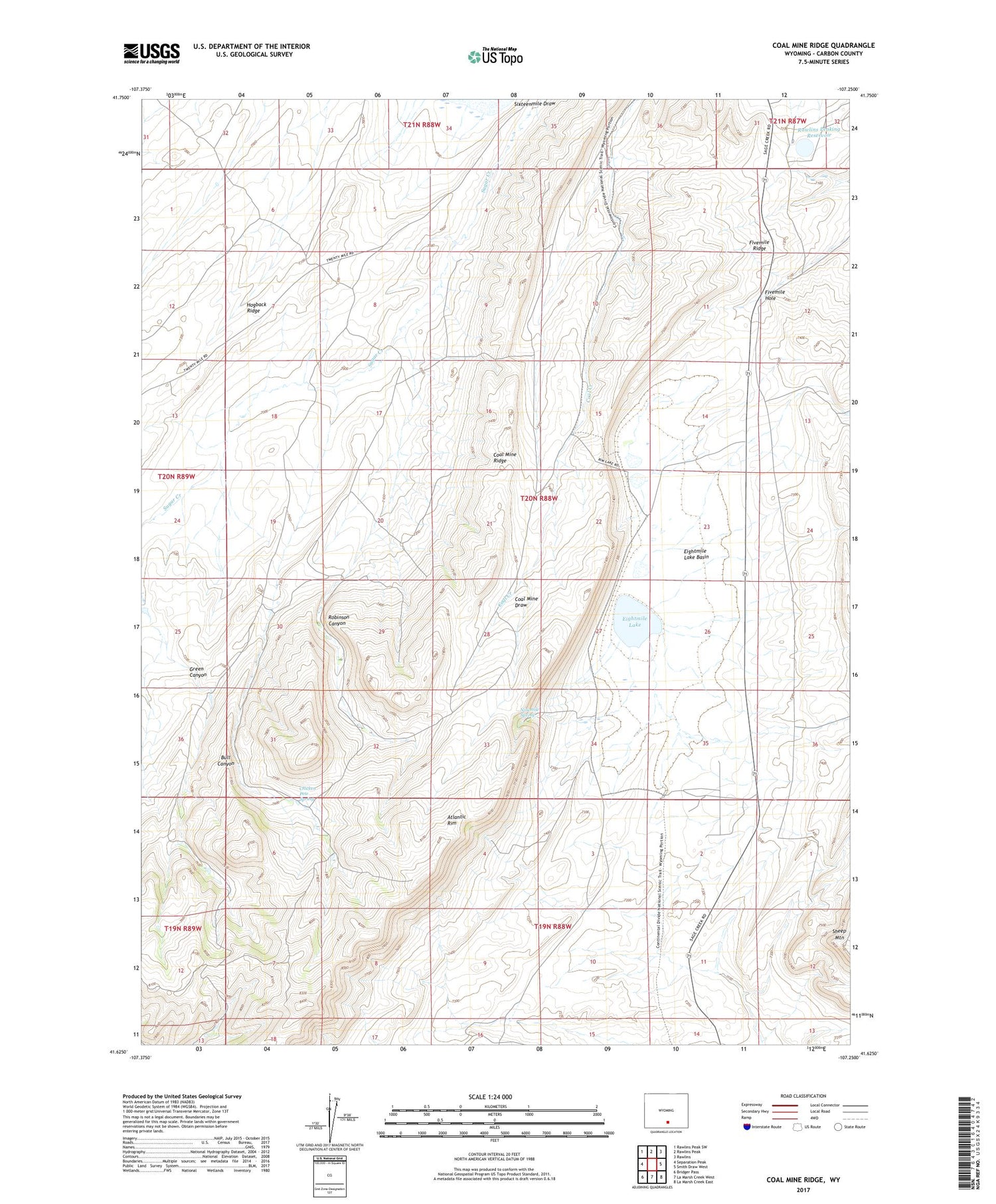 Coal Mine Ridge Wyoming US Topo Map Image