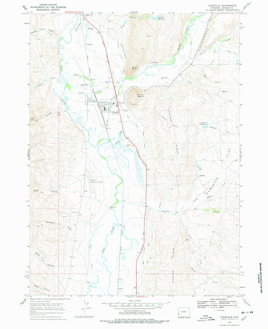 Classic USGS Cokeville Wyoming 7.5'x7.5' Topo Map Image