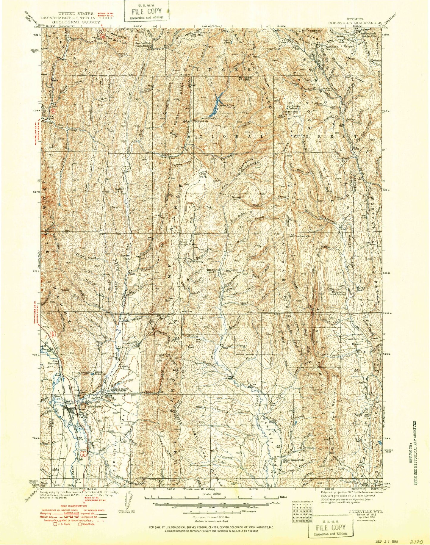 Historic 1942 Cakeville Wyoming 30'x30' Topo Map Image