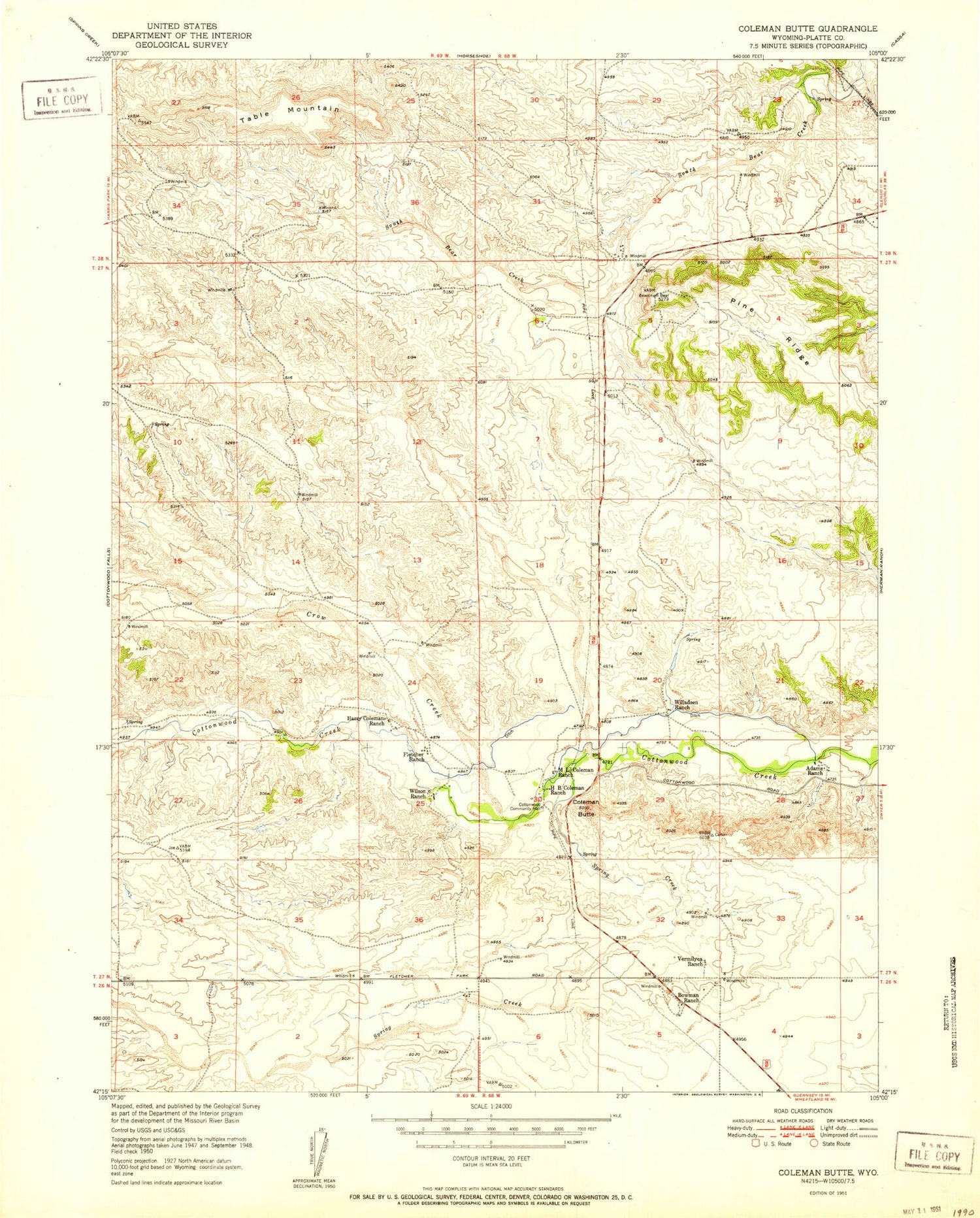 Classic USGS Coleman Butte Wyoming 7.5'x7.5' Topo Map Image