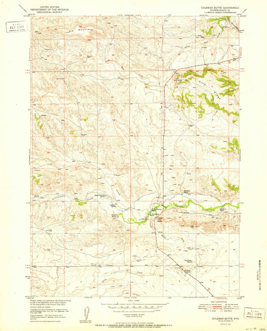 Classic USGS Coleman Butte Wyoming 7.5'x7.5' Topo Map Image