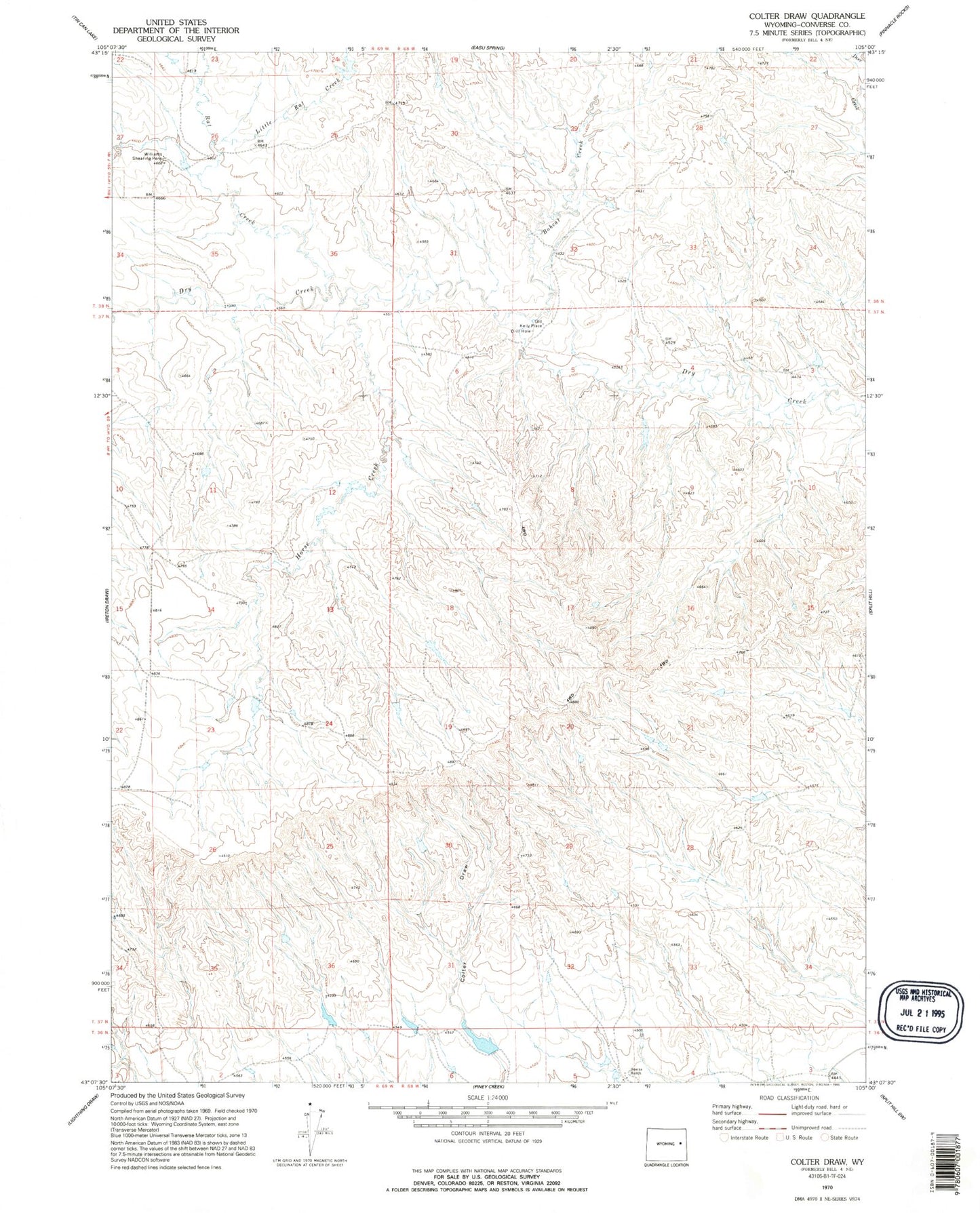 Classic USGS Colter Draw Wyoming 7.5'x7.5' Topo Map Image