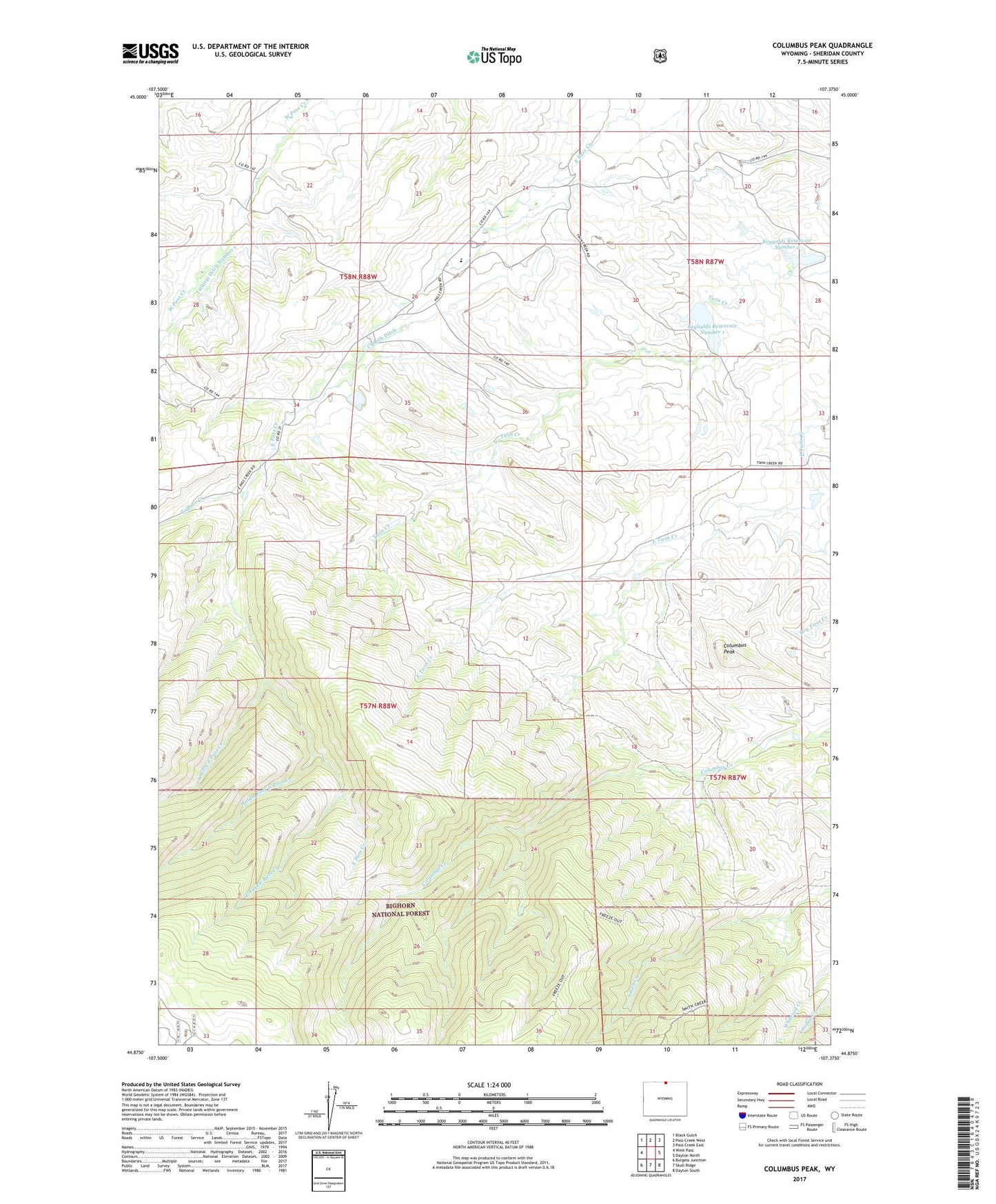 Columbus Peak Wyoming US Topo Map Image