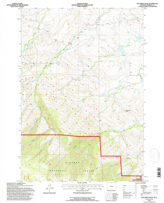 Classic USGS Columbus Peak Wyoming 7.5'x7.5' Topo Map Image