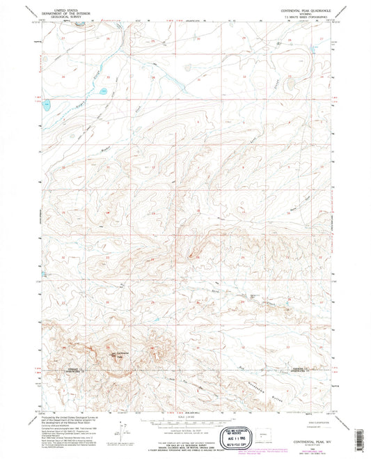 Classic USGS Continental Peak Wyoming 7.5'x7.5' Topo Map Image