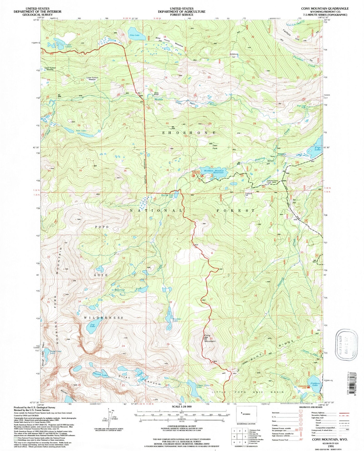 USGS Classic Cony Mountain Wyoming 7.5'x7.5' Topo Map Image