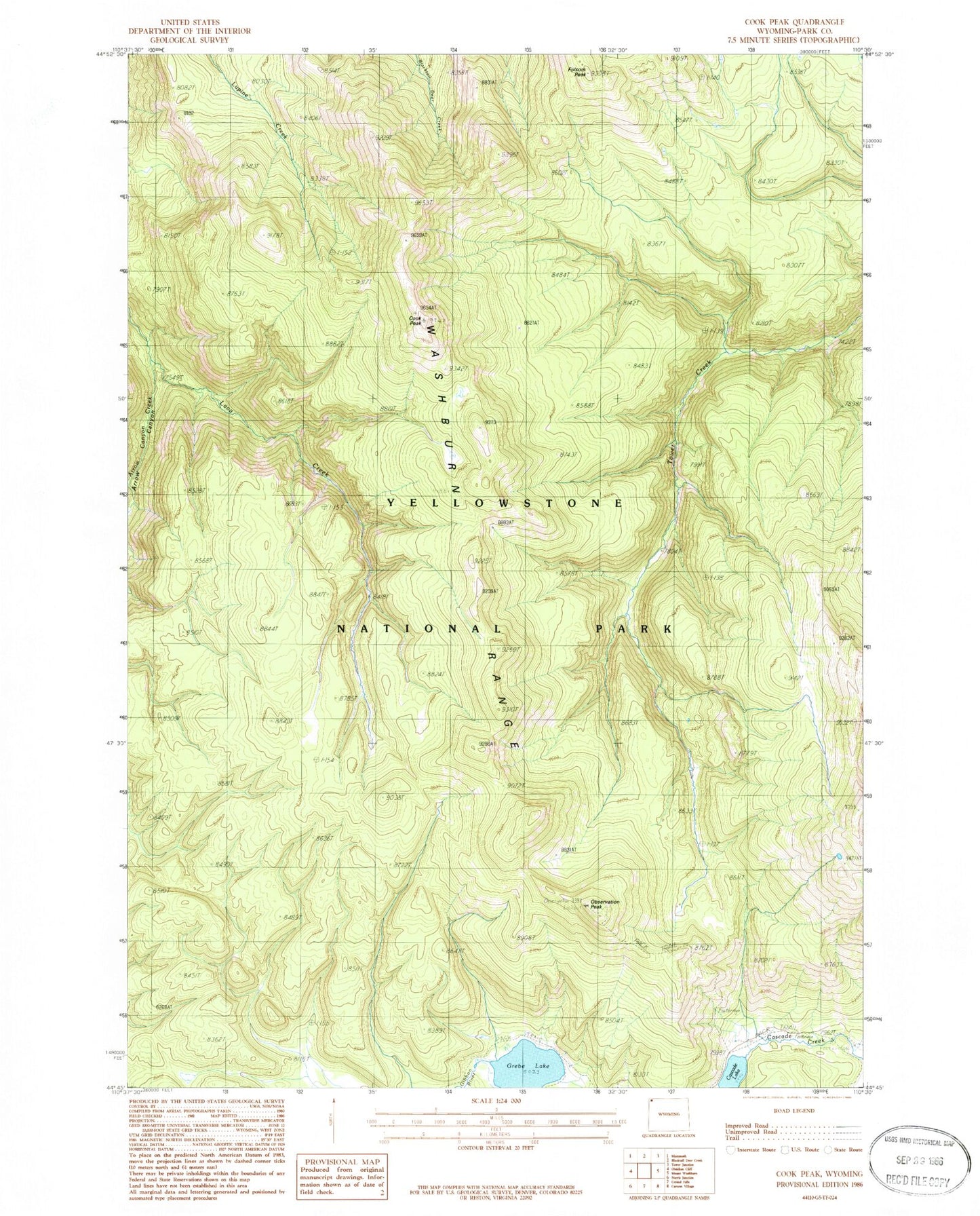 Classic USGS Cook Peak Wyoming 7.5'x7.5' Topo Map Image