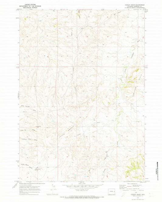 Classic USGS Cooley Draw Wyoming 7.5'x7.5' Topo Map Image