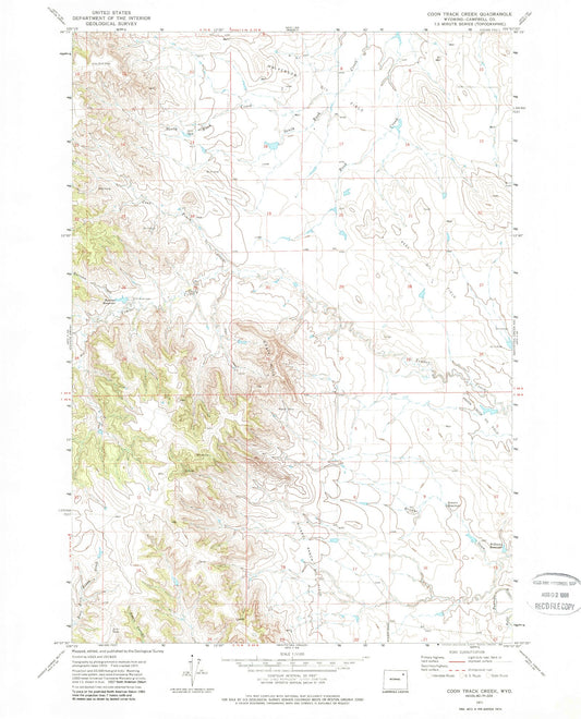 Classic USGS Coon Track Creek Wyoming 7.5'x7.5' Topo Map Image