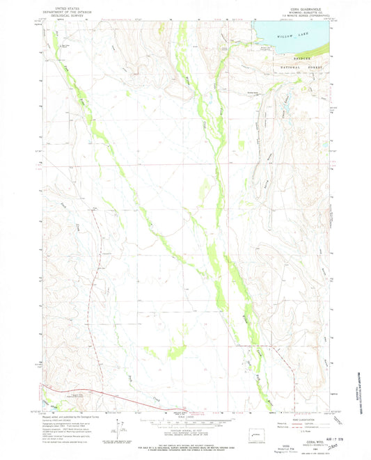 Classic USGS Cora Wyoming 7.5'x7.5' Topo Map Image