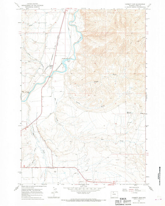 Classic USGS Corbett Dam Wyoming 7.5'x7.5' Topo Map Image