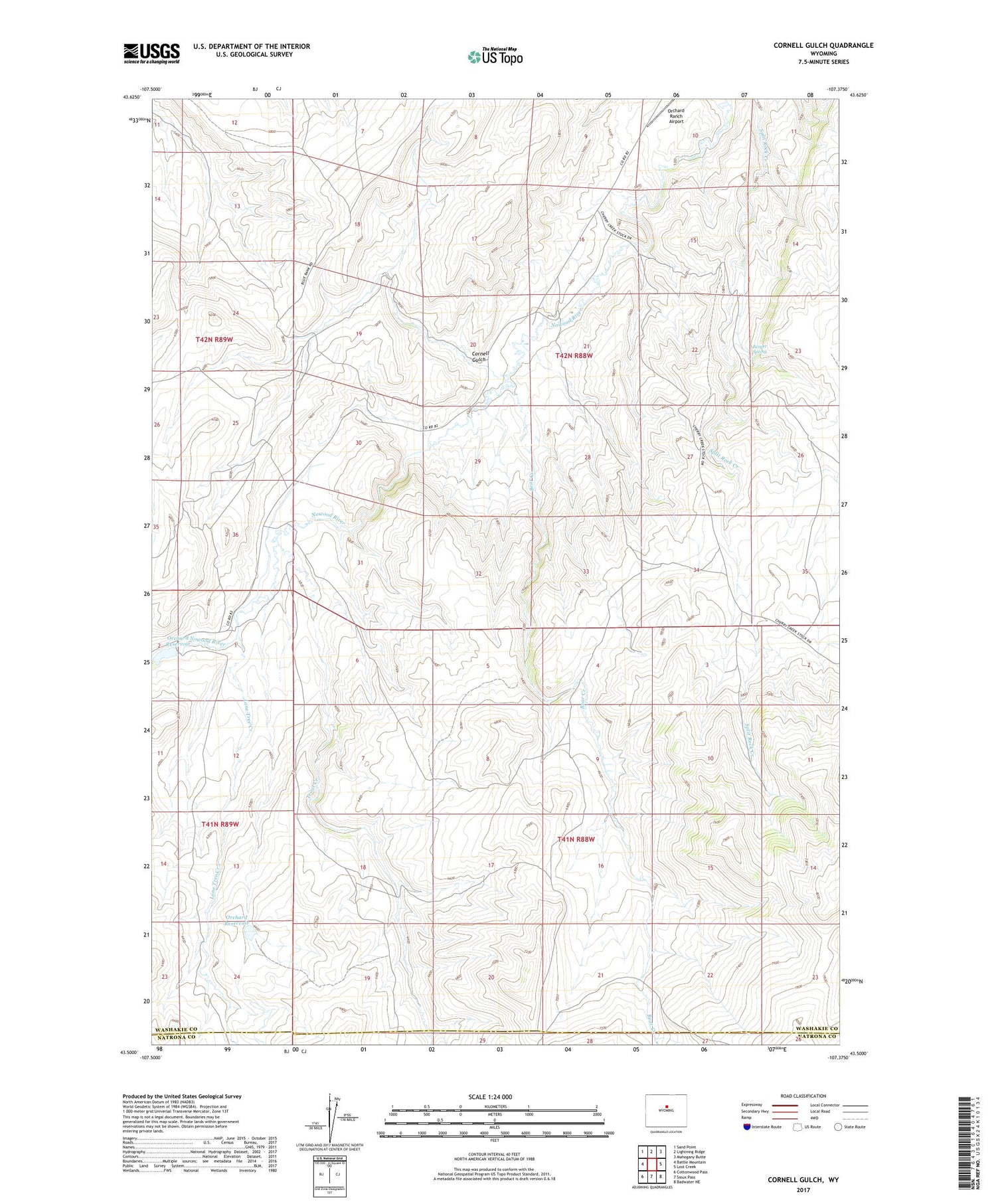 Cornell Gulch Wyoming US Topo Map Image