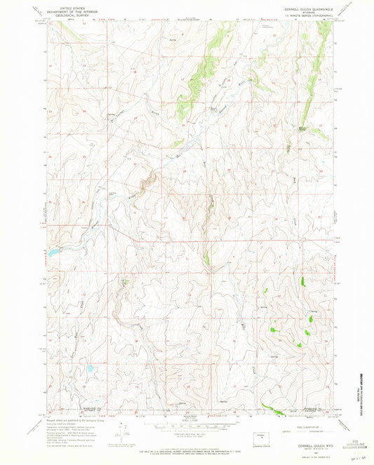 Classic USGS Cornell Gulch Wyoming 7.5'x7.5' Topo Map Image