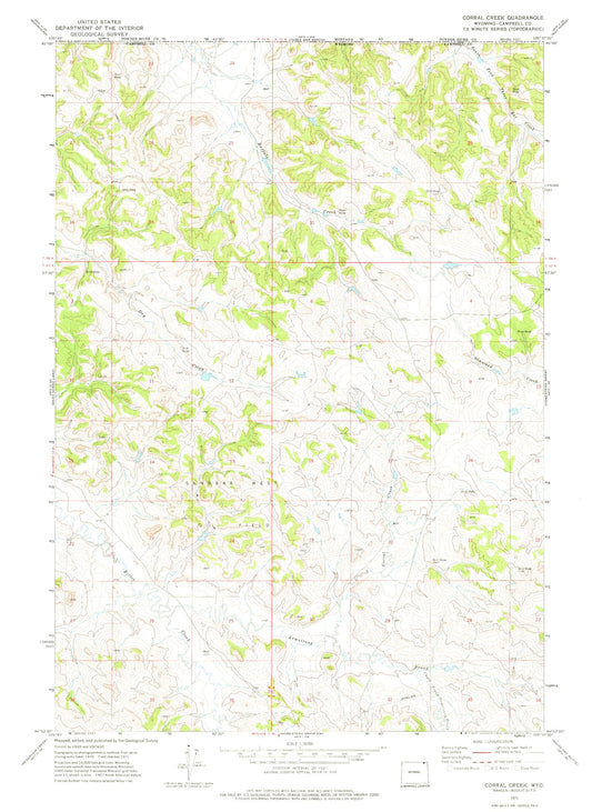 Classic USGS Corral Creek Wyoming 7.5'x7.5' Topo Map Image