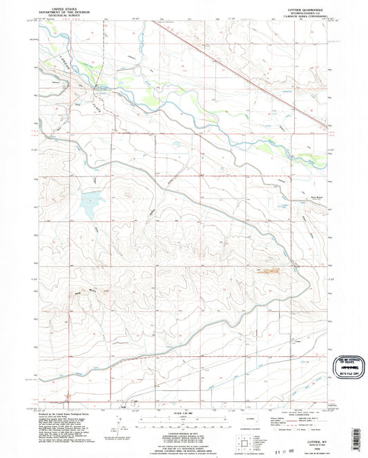 Classic USGS Cottier Wyoming 7.5'x7.5' Topo Map Image