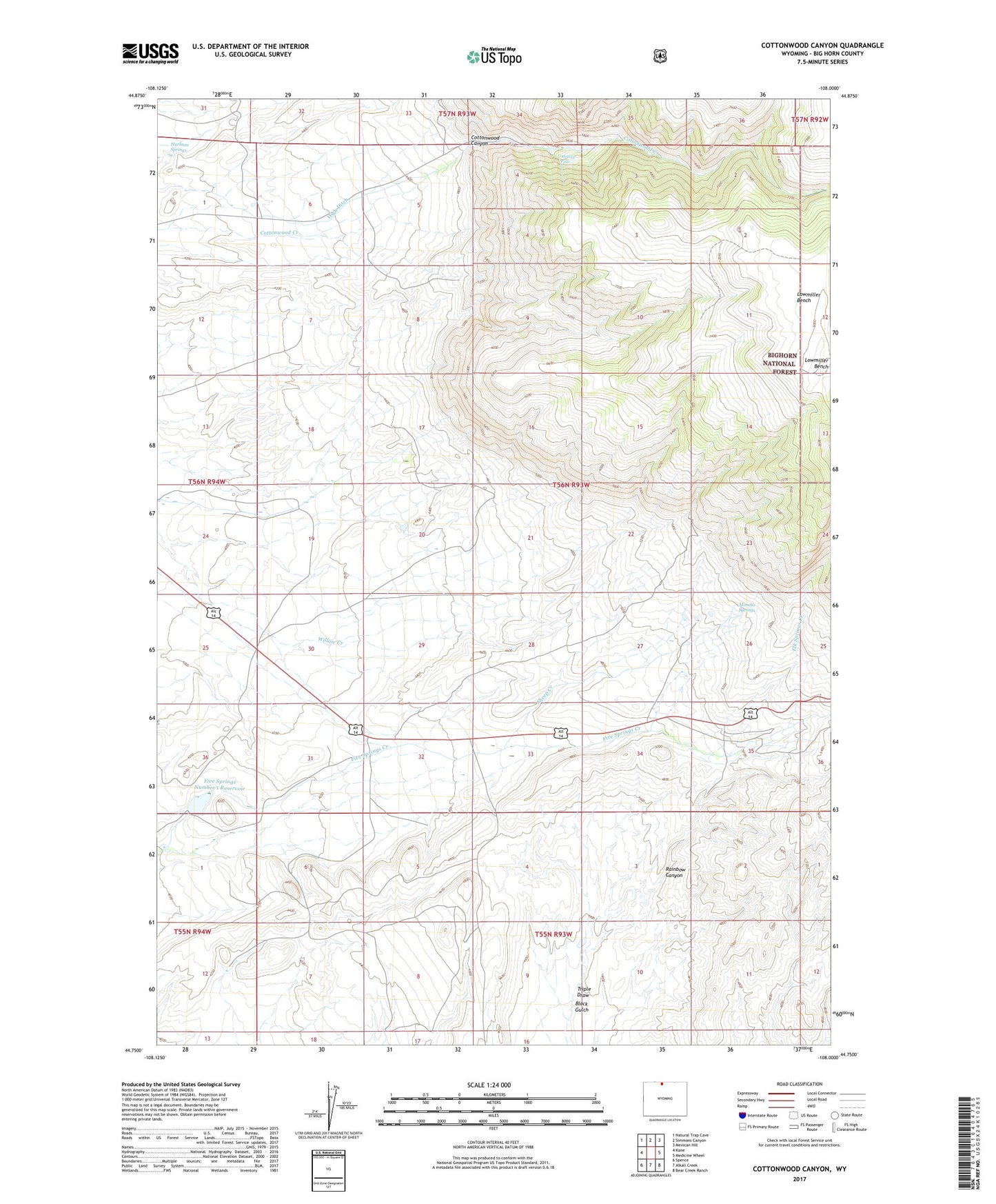 Cottonwood Canyon Wyoming US Topo Map Image