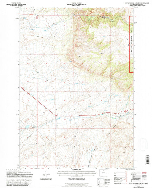 Classic USGS Cottonwood Canyon Wyoming 7.5'x7.5' Topo Map Image