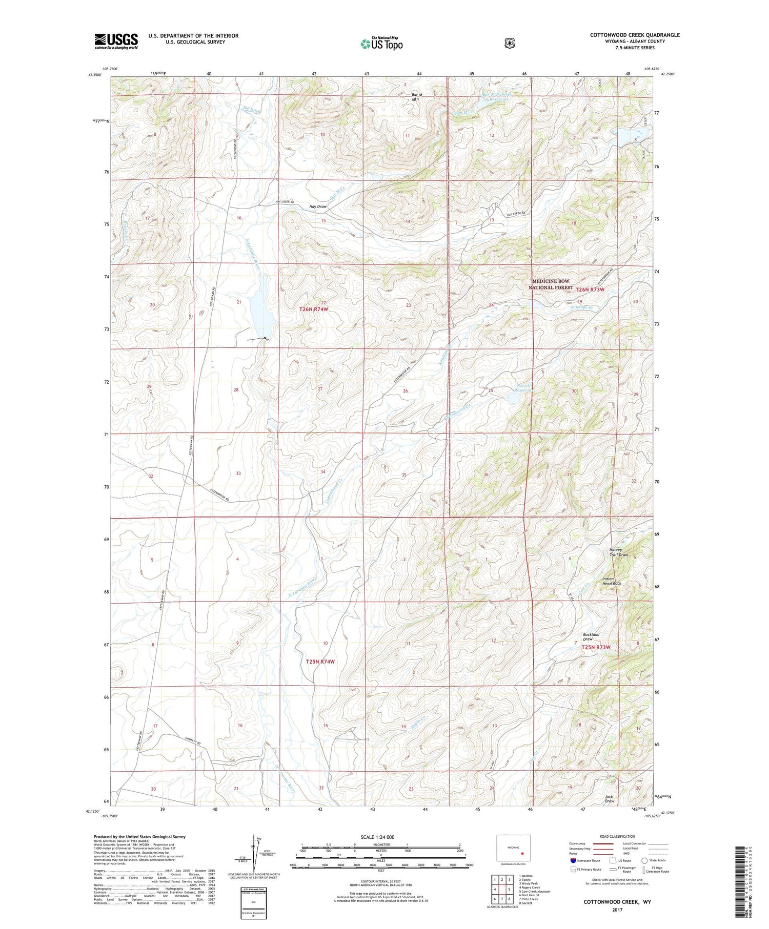 Cottonwood Creek Wyoming US Topo Map Image