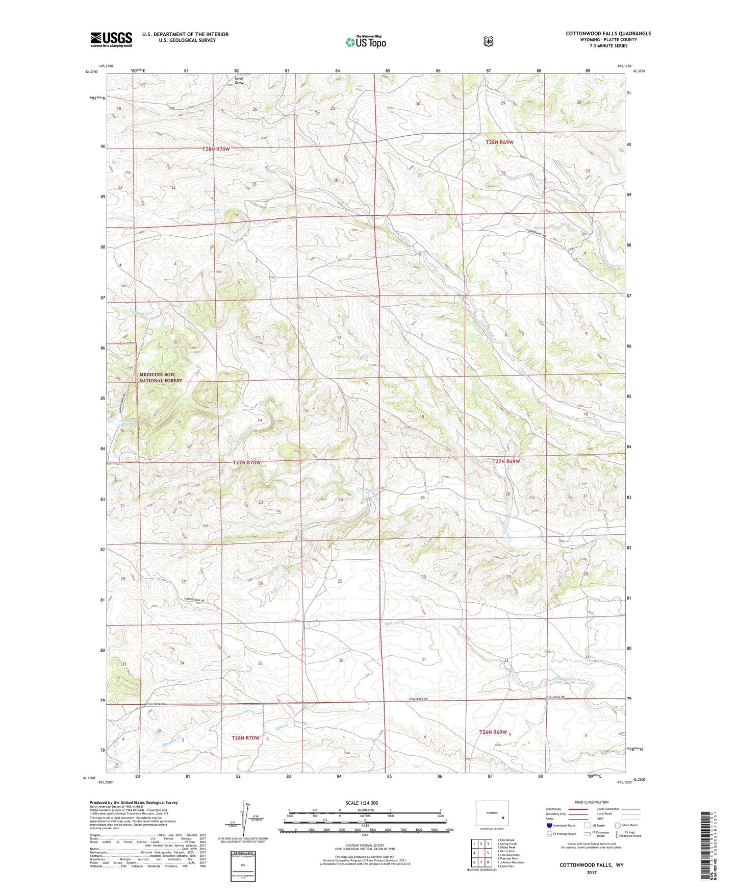 Cottonwood Falls Wyoming US Topo Map Image