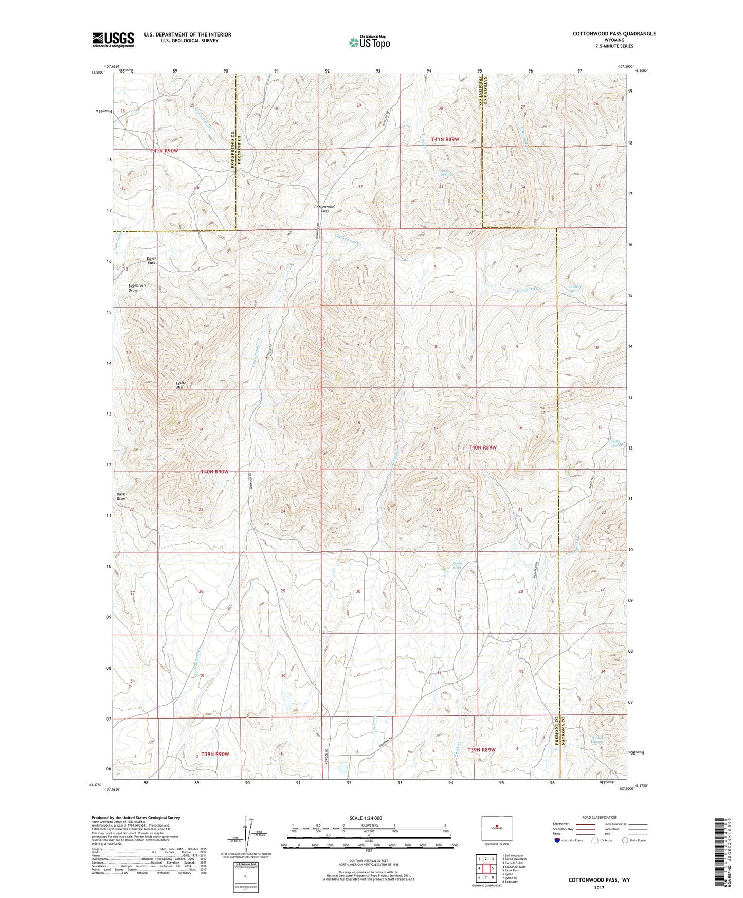Cottonwood Pass Wyoming US Topo Map Image