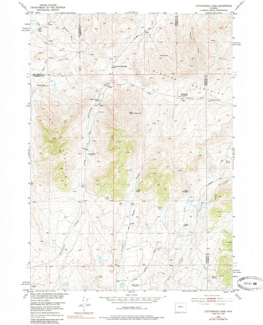 Classic USGS Cottonwood Pass Wyoming 7.5'x7.5' Topo Map Image