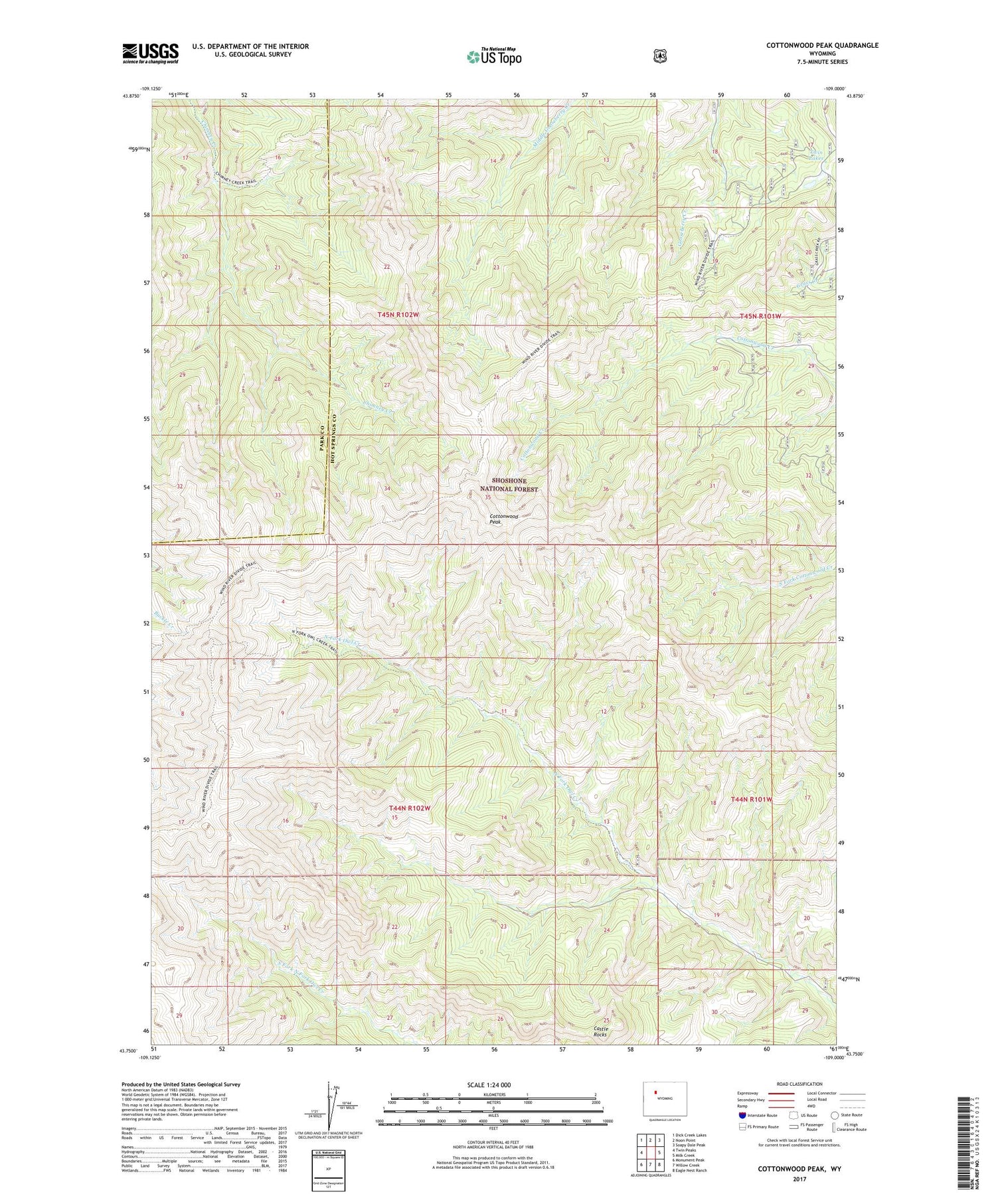 Cottonwood Peak Wyoming US Topo Map Image