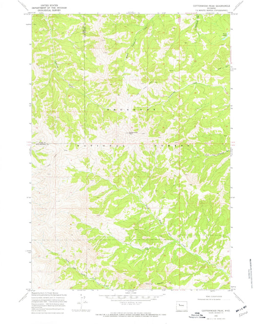 Classic USGS Cottonwood Peak Wyoming 7.5'x7.5' Topo Map Image