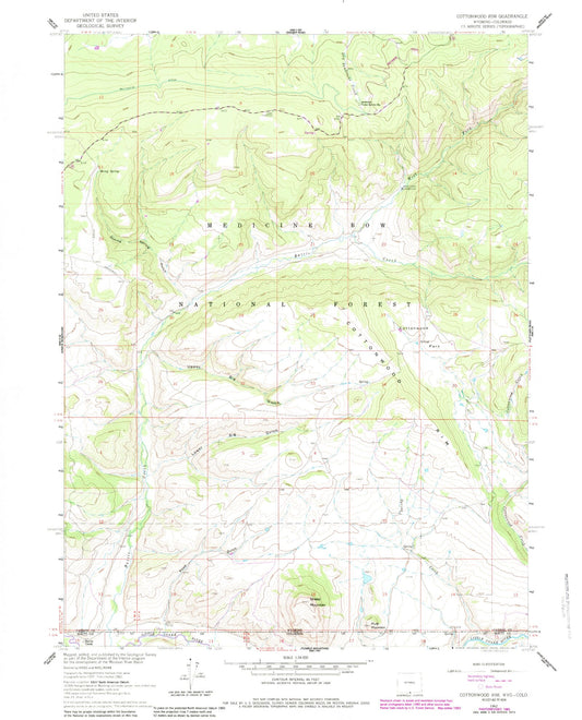 Classic USGS Cottonwood Rim Wyoming 7.5'x7.5' Topo Map Image