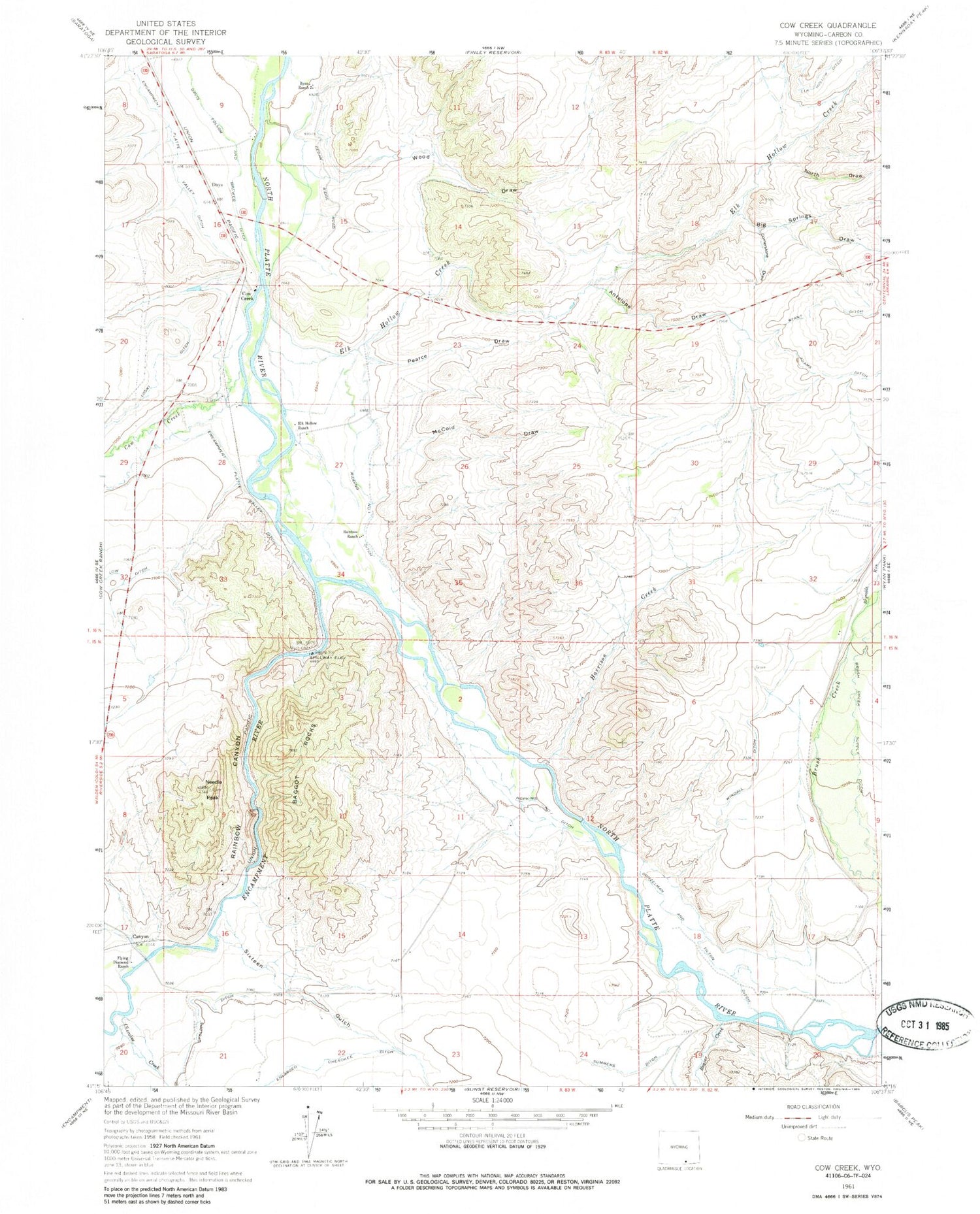 Classic USGS Cow Creek Wyoming 7.5'x7.5' Topo Map Image
