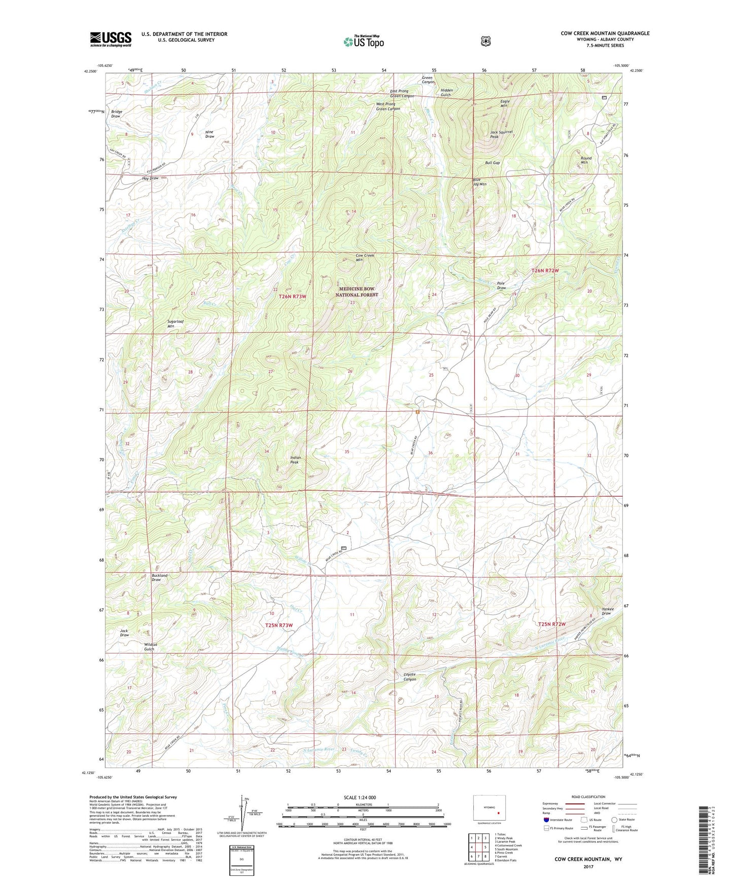 Cow Creek Mountain Wyoming US Topo Map Image