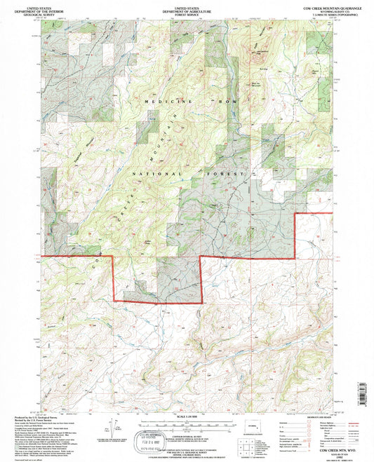 Classic USGS Cow Creek Mountain Wyoming 7.5'x7.5' Topo Map Image