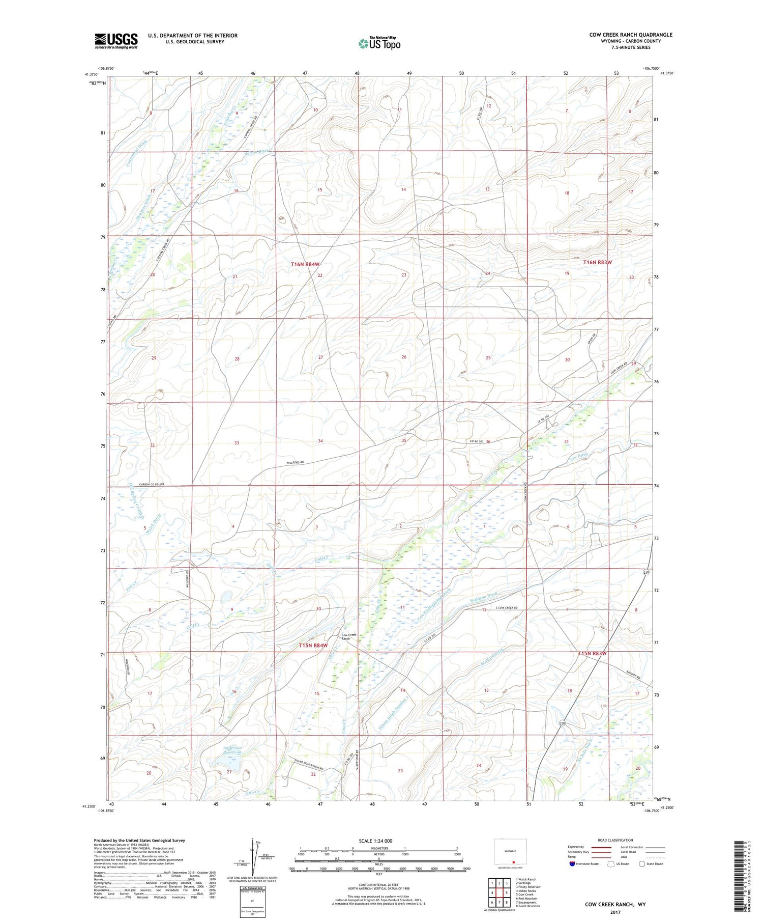 Cow Creek Ranch Wyoming US Topo Map Image