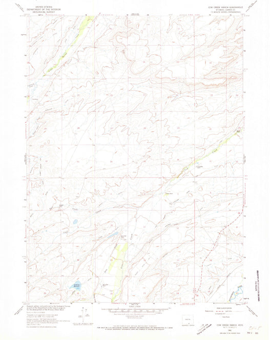 Classic USGS Cow Creek Ranch Wyoming 7.5'x7.5' Topo Map Image