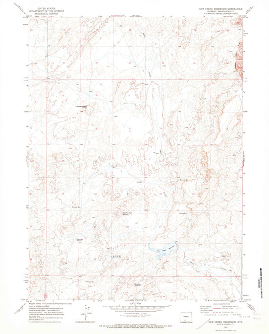 Classic USGS Cow Creek Reservoir Wyoming 7.5'x7.5' Topo Map Image