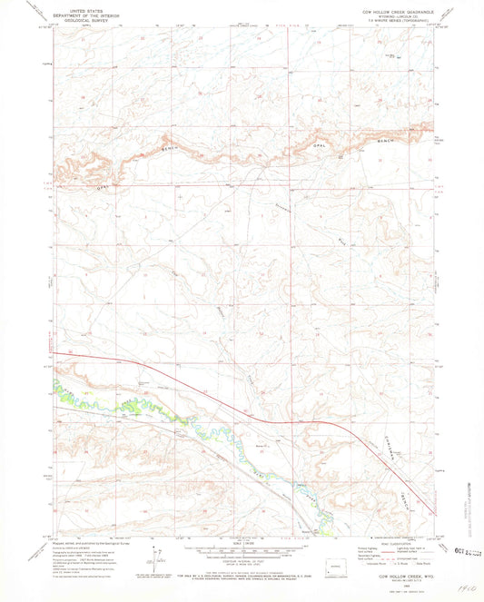 Classic USGS Cow Hollow Creek Wyoming 7.5'x7.5' Topo Map Image
