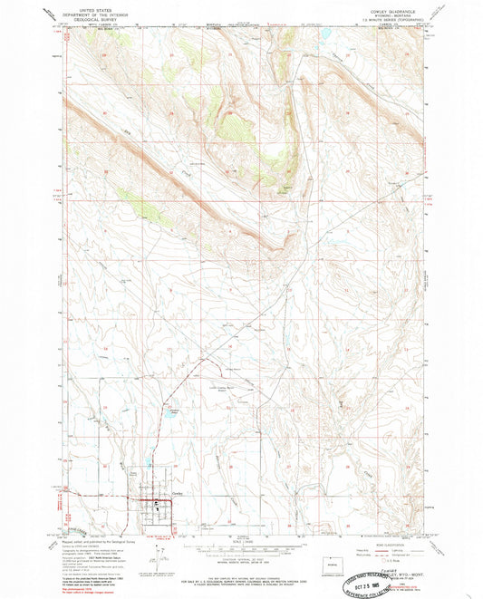 Classic USGS Cowley Wyoming 7.5'x7.5' Topo Map Image