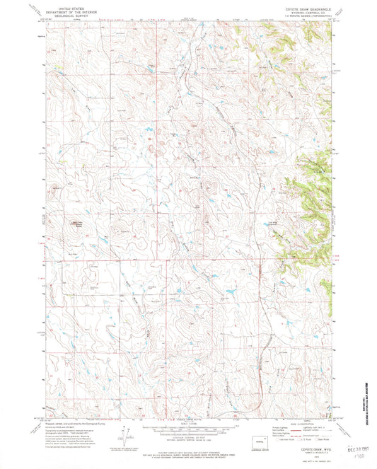 Classic USGS Coyote Draw Wyoming 7.5'x7.5' Topo Map Image