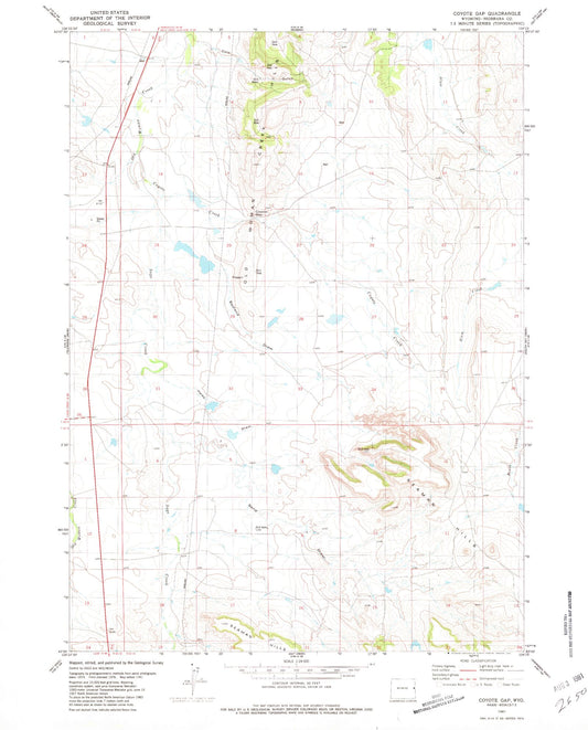 Classic USGS Coyote Gap Wyoming 7.5'x7.5' Topo Map Image