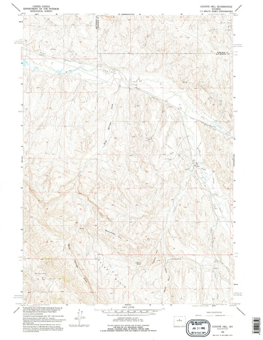 Classic USGS Coyote Hill Wyoming 7.5'x7.5' Topo Map Image