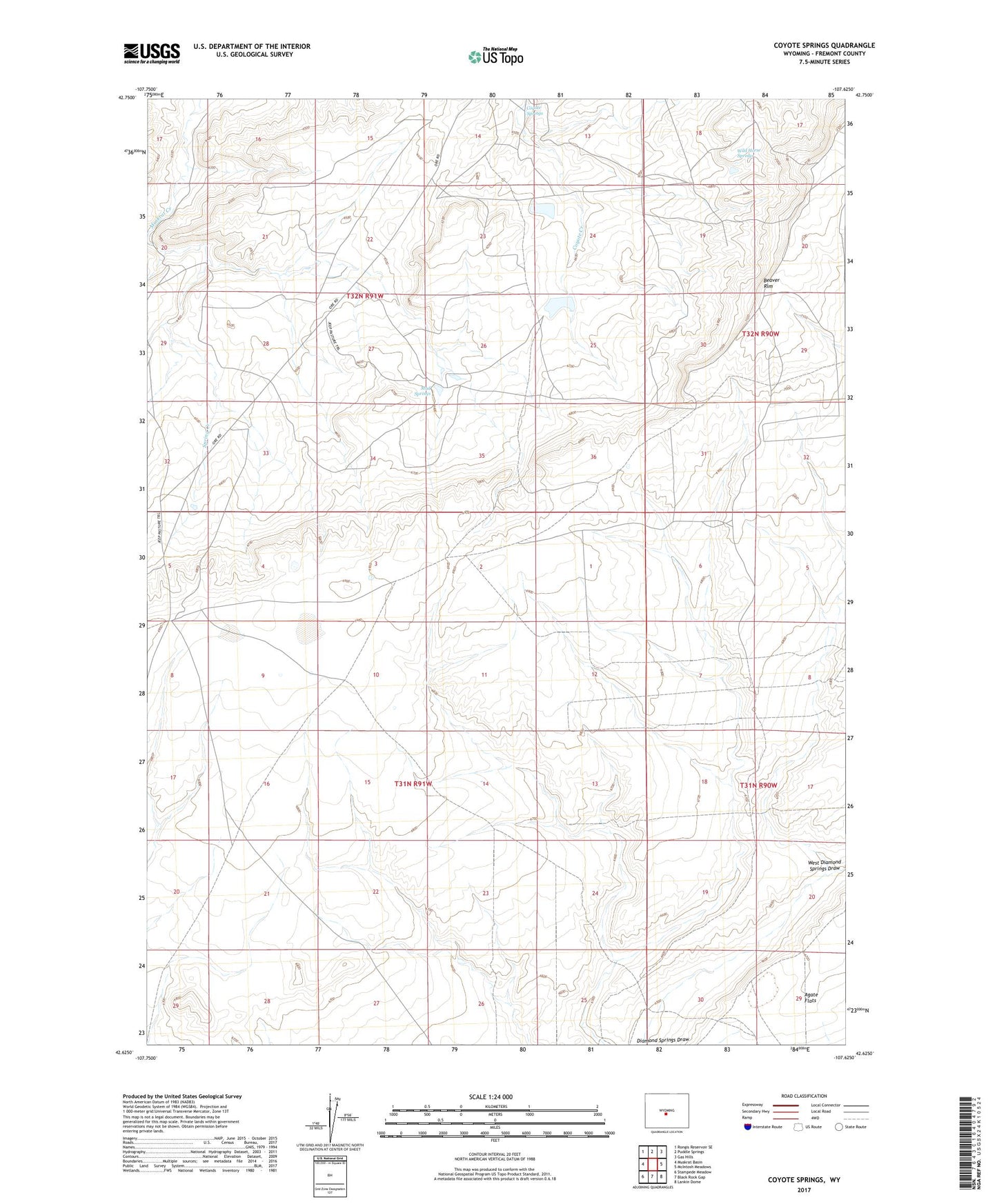 Coyote Springs Wyoming US Topo Map Image