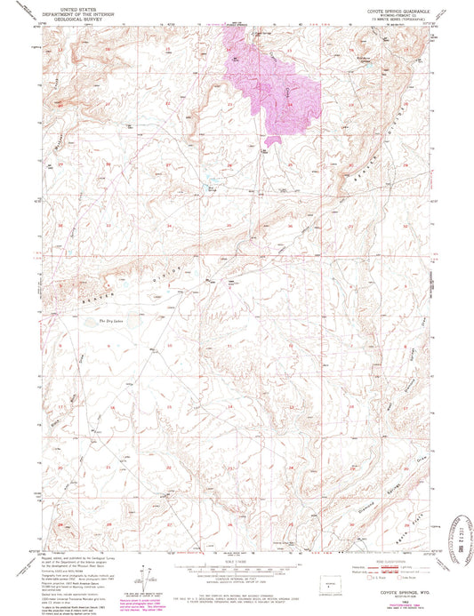 Classic USGS Coyote Springs Wyoming 7.5'x7.5' Topo Map Image
