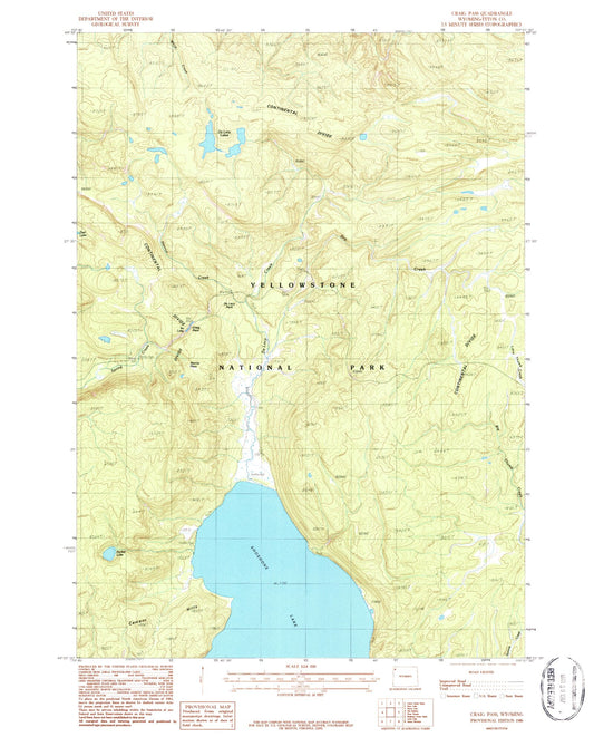 Classic USGS Craig Pass Wyoming 7.5'x7.5' Topo Map Image