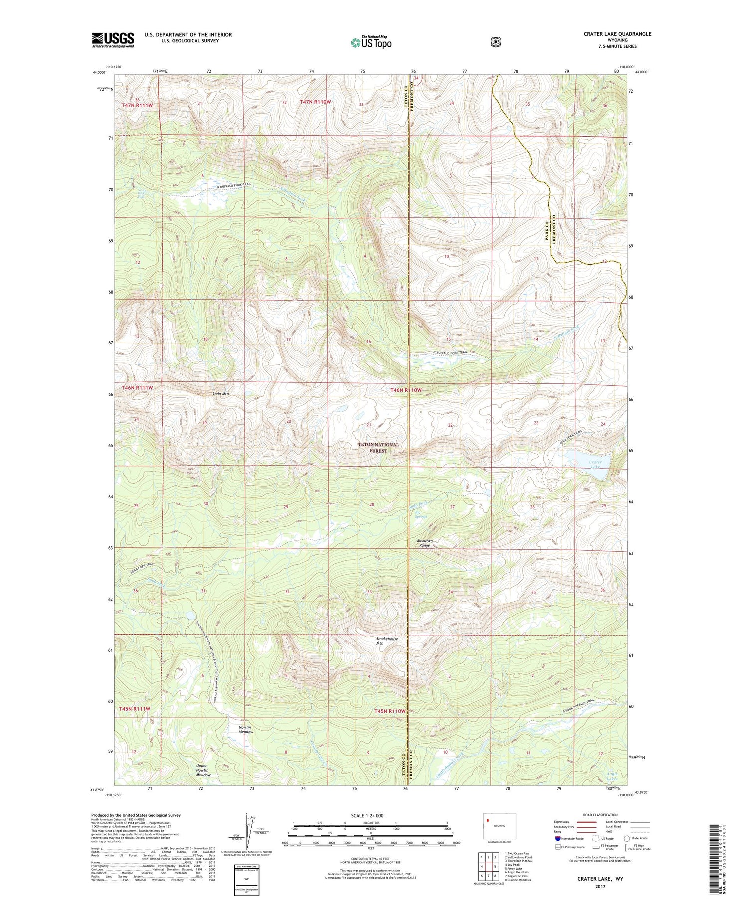 Crater Lake Wyoming US Topo Map Image