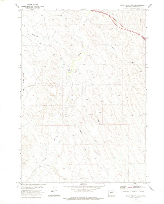 Classic USGS Crazy Woman Ranch Wyoming 7.5'x7.5' Topo Map Image