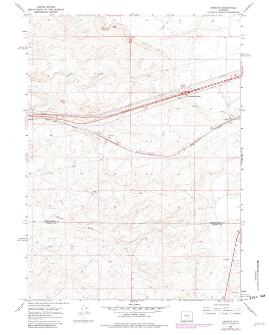Classic USGS Creston Wyoming 7.5'x7.5' Topo Map Image
