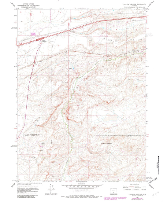 Classic USGS Creston Junction Wyoming 7.5'x7.5' Topo Map Image
