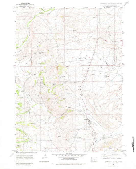 Classic USGS Cretaceous Mountain Wyoming 7.5'x7.5' Topo Map Image