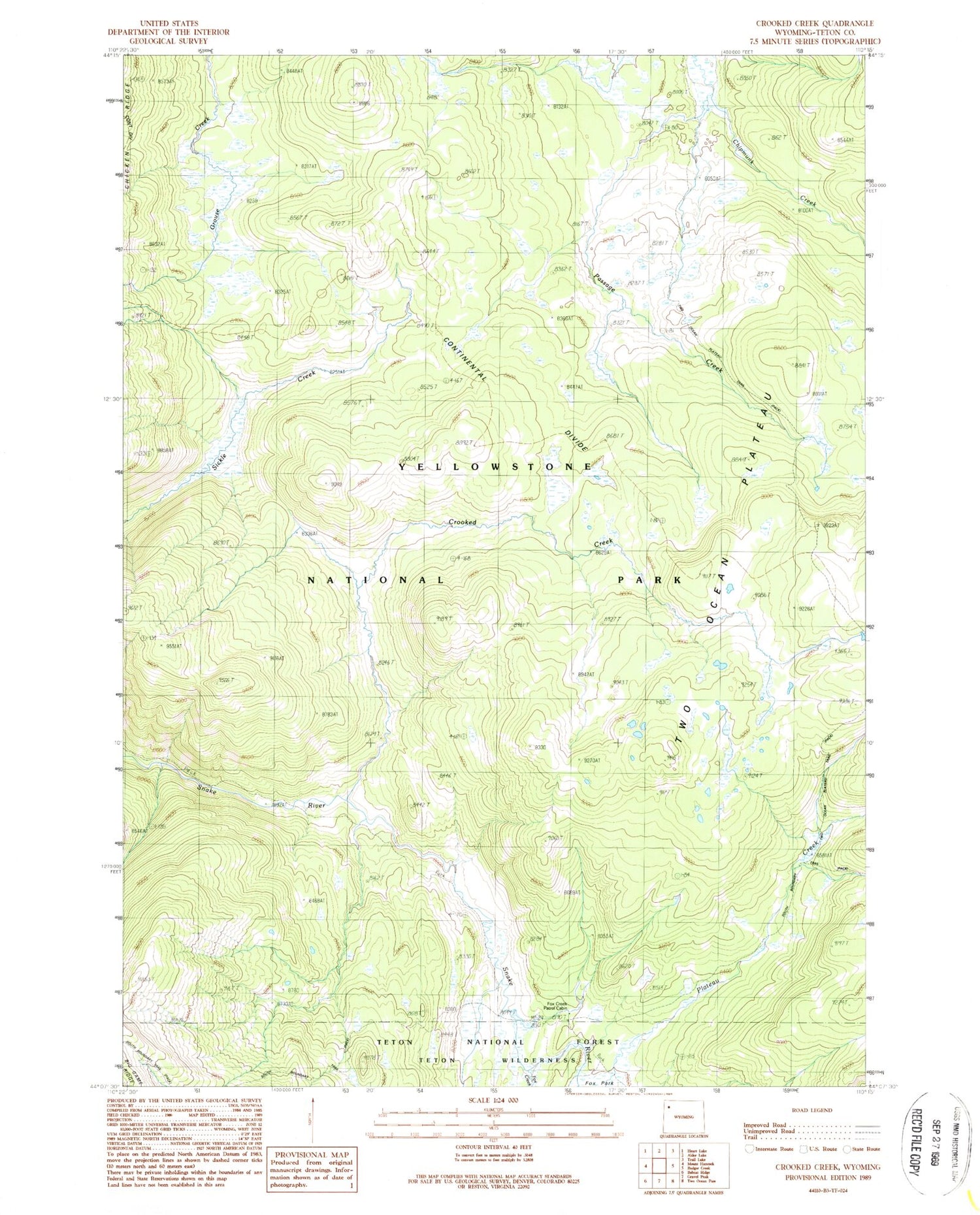 Classic USGS Crooked Creek Wyoming 7.5'x7.5' Topo Map Image