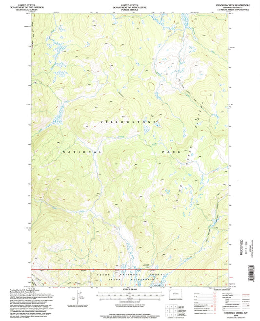 Classic USGS Crooked Creek Wyoming 7.5'x7.5' Topo Map Image